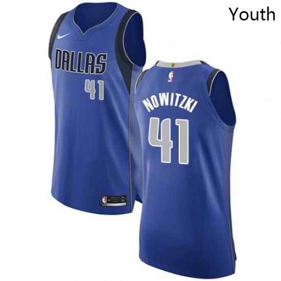 Youth Nike Dallas Mavericks 41 Dirk Nowitzki Authentic Royal Blue Road NBA Jersey Icon Edition